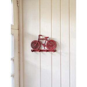 Vintage Red Bicycle Key Hook Rack – Cast Iron Entryway Holder – Bike Lover Gift